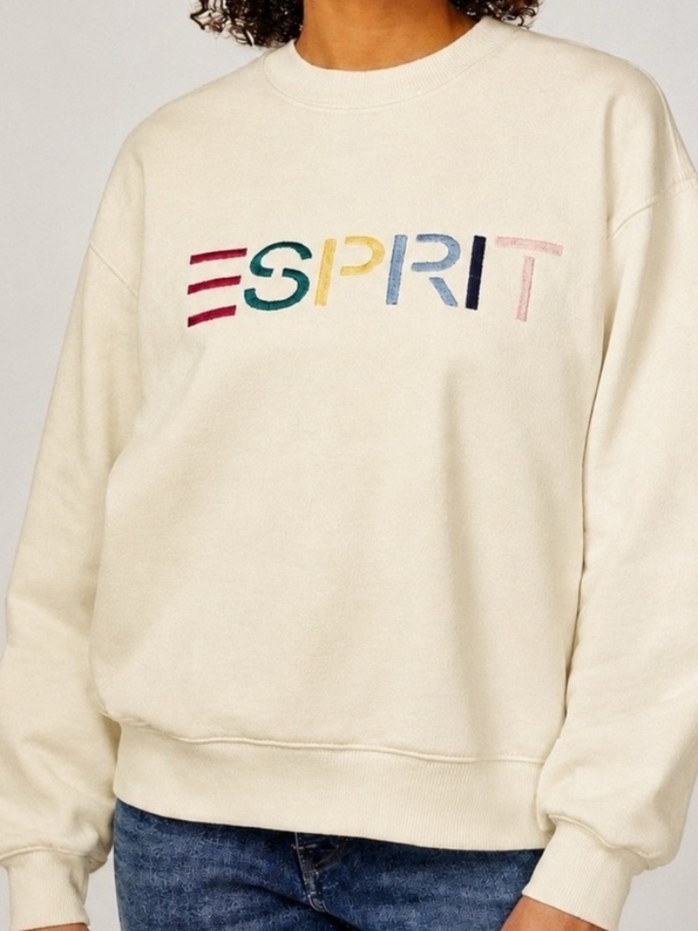 Esprit Cream Crewneck Sweatshirt with Multicolor Logo - NWT